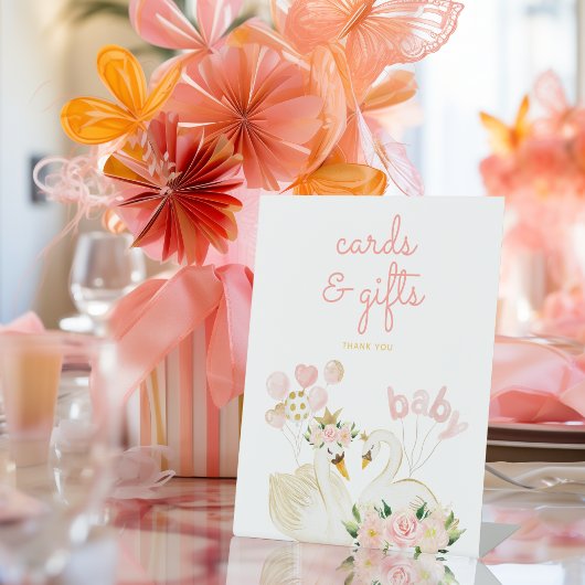 Zwaan Roze Baby shower Geschenken en Kaarten Reclamebord Met Voetstuk