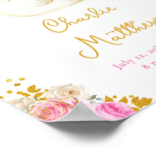 Zwaan Roze en Goud Rozen Geboortestatistieken Poster (Hoek)