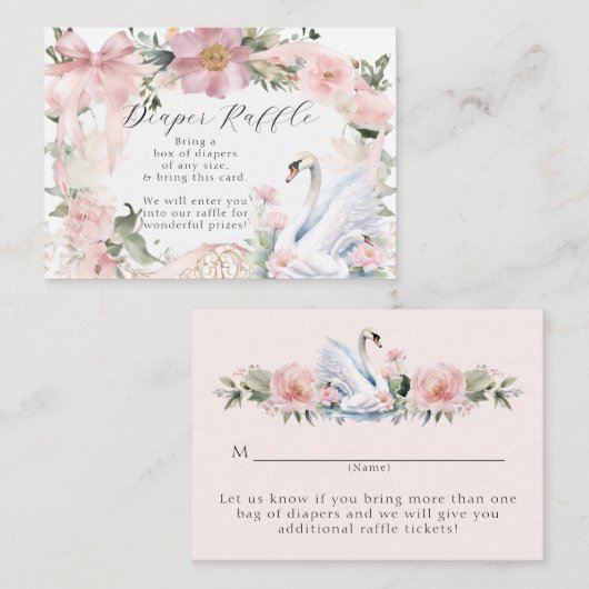 Zwaan Roze Lint Elegant Bloemmeisje Baby shower Informatiekaartje (Voorkant / Achterkant)