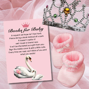 Zwaan Roze Lotus Bloemen Baby shower Boek Verzoek Informatiekaartje