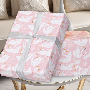 Zwaan Roze Meisje Verjaardag Naam Wrapping Paper Cadeaupapier
