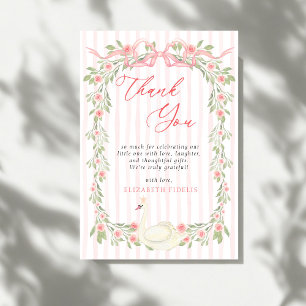 Zwaan Roze Strik Bloemrozen Baby Shower Bedankkaart