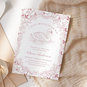 Zwaan Roze Toile Meisje Baby Shower Kaart