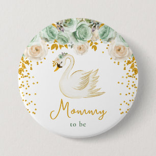 Zwaan Sage Groen en Gouden Rozen Mama in Spe Ronde Button 7,6 Cm