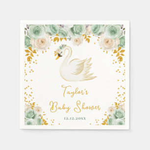 Zwaan Saliegroen en Gouden Rozen Baby Shower Servet