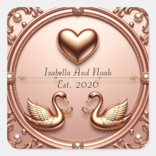 Zwaan Trouwringen Bloem Roze Goud Vierkante Sticker