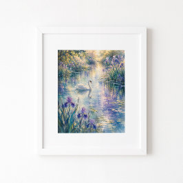 Zwaan tussen de irissen waterverf kunstdruk poster