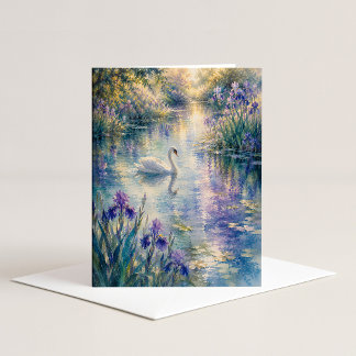 Zwaan Tussen Irissen Aquarel Notitiekaart