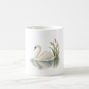 Zwaan tussen vijverriet koffiemok