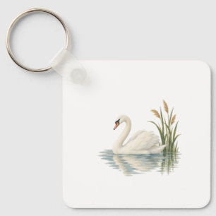 Zwaan tussen vijverriet sleutelhanger