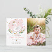 Zwaan Verjaardag Uitnodiging Meisje Prinses Roze G (Staand voorkant)