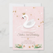 Zwaan Verjaardag Uitnodiging Meisje Prinses Roze G (Voorkant)