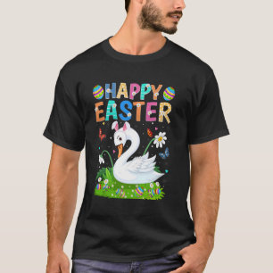 Zwaan Vogel Gelukkig Pasen Eieren Jagen Konijn Oor T-shirt