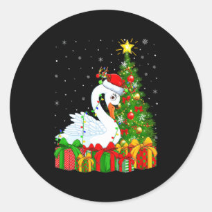 Zwaan Vogel Kerstvakantie Kerstman Zwaan Kerstboom Ronde Sticker