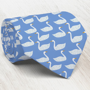 Zwaan Vogelpatroon Blauw Stropdas