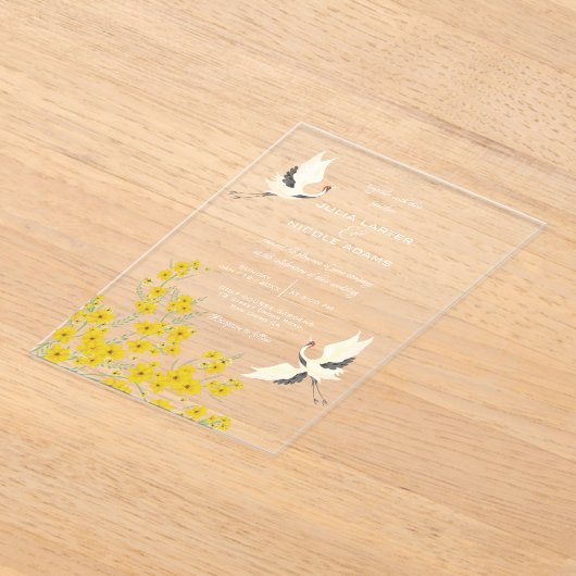 Zwaan Vogels Paradijs Lente Bloemen Bruiloft Acryl Uitnodigingen (Laagn)