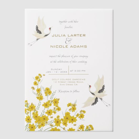 Zwaan Vogels Paradijs Lente Bloemen Bruiloft Vellum Uitnodigingen (Voorkant)