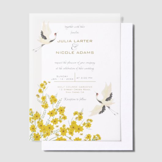 Zwaan Vogels Paradijs Lente Bloemen Bruiloft Vellum Uitnodigingen (Offset)