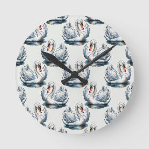 Zwaan Vogels Patroon Ontwerp op Wit Ronde Klok