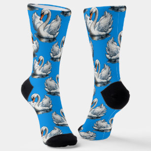 Zwaan Vogels Patroonontwerp op Blauw  Sokken