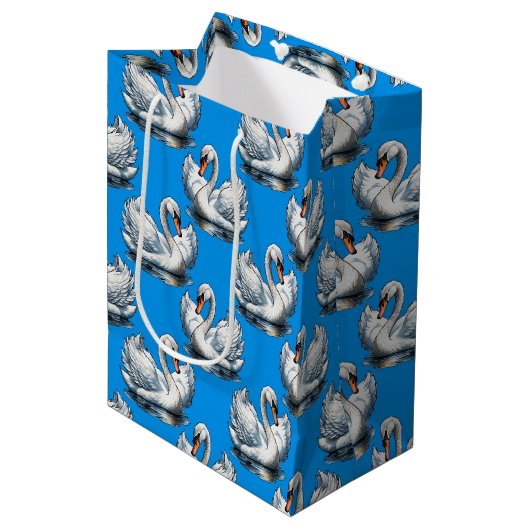 Zwaan Vogels Patroonontwerp Op Blauwe Medium Cadeauzakje (Voorkant Gekanteld)