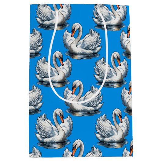 Zwaan Vogels Patroonontwerp Op Blauwe Medium Cadeauzakje (Voorkant)