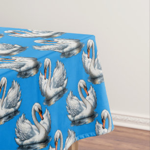 Zwaan Vogels Patroonontwerp Op Blauwe  Tafelkleed