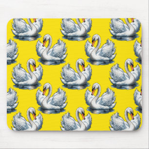 Zwaan Vogels Patroonontwerp Op Geel  Muismat