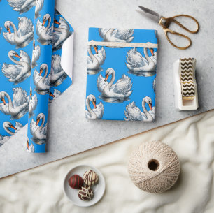 Zwaan Vogels Patroonontwerp Op Groen  Cadeaupapier