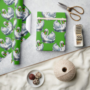 Zwaan Vogels Patroonontwerp op groen Cadeaupapier
