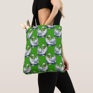 Zwaan Vogels Patroonontwerp Op Groen Tote Bag