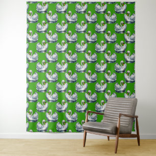 Zwaan Vogels Patroonontwerp Op Groen  Wandkleed
