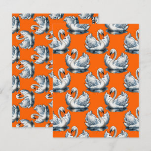 Zwaan Vogels Patroonontwerp Op Oranje Briefkaart