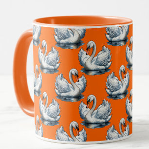Zwaan Vogels Patroonontwerp op Oranje Mok