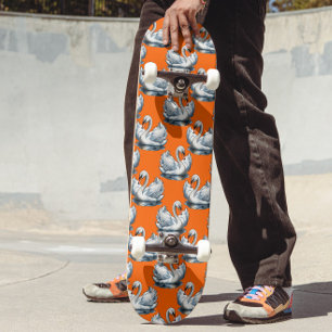 Zwaan Vogels Patroonontwerp Op Oranje Persoonlijk Skateboard