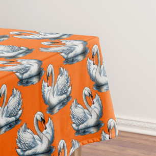 Zwaan Vogels Patroonontwerp op Oranje  Tafelkleed