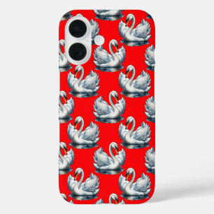 Zwaan Vogels Patroonontwerp op Rood iPhone 16 Hoesje