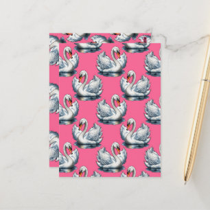 Zwaan Vogels Patroonontwerp Op Roze Briefkaart