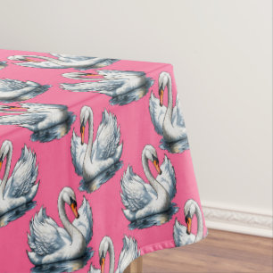 Zwaan Vogels Patroonontwerp Op Roze Tafelkleed