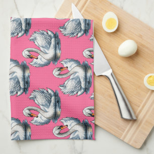 Zwaan Vogels Patroonontwerp Op Roze Theedoek
