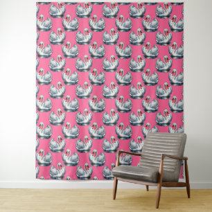 Zwaan Vogels Patroonontwerp Op Roze Wandkleed