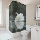 Zwaan Vogels Water Blauw Wit Vreedzaam Wildlife Douchegordijn (In situ)