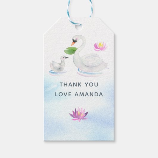 Zwaan Waterverf Baby Shower Cadeaulabel (Voorkant)