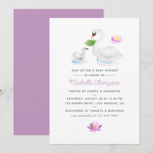 Zwaan waterverf baby shower uitnodiging (Voorkant / Achterkant)