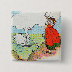 Zwaan, zwaan over het Zee Moeder Gans Kwekerij Rhy Vierkante Button 5,1 Cm