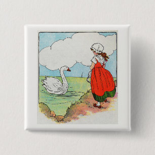 Zwaan, zwaan over het Zee Moeder Gans Kwekerij Rhy Vierkante Button 5,1 Cm