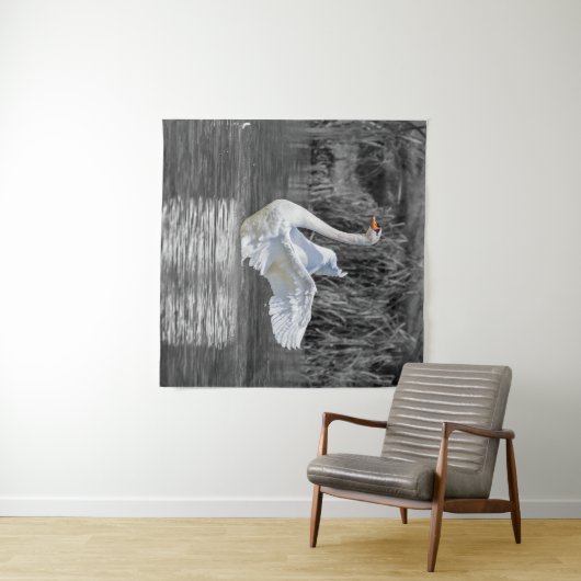 Zwaan Zwart-wit Fotografie Wandkleed (In Situ (horizontaal))