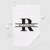 Zwaar gebold monogram en naam zwart/goud ID613 Golfhanddoek (Insitu)