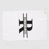 Zwaar gebold monogram en naam zwart/goud ID613 Golfhanddoek (Horizontaal)