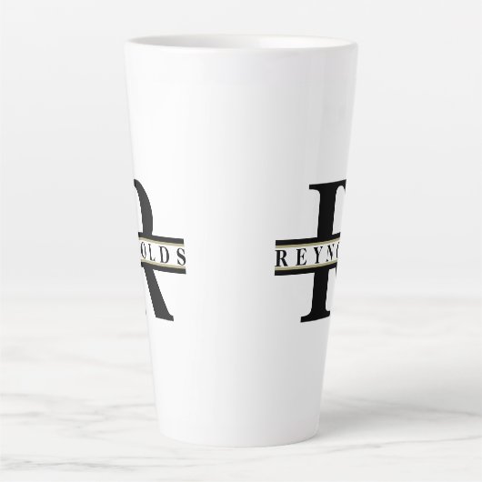 Zwaar gebold monogram en naam zwart/goud ID613 Latte Mok (Voorkant)